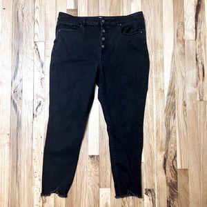 LOFT PLUS Black High Waist Straight Crop Distressed Hem Burnout Denim Jeans